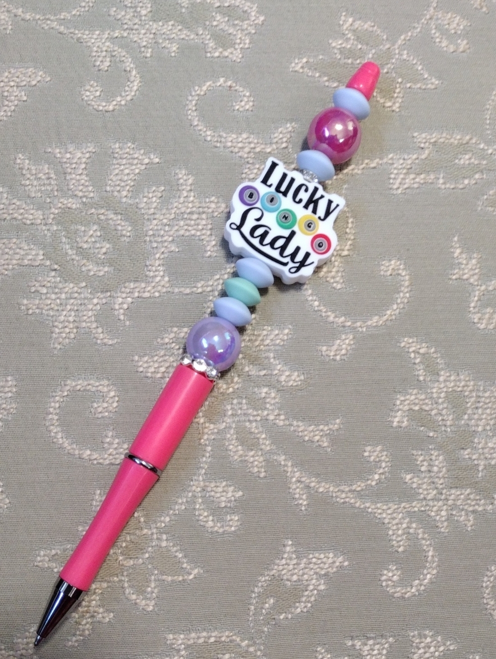 Lucky Lady Pink Beaded Ballpoint Pen
